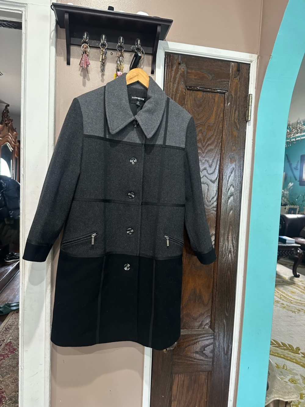 Donny Brook Two-Tone Gray & Black 100% Wool Pea Coat